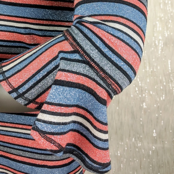 Free People | Shimmer Striped Bell Sleeved Top M - Picture 5 of 6